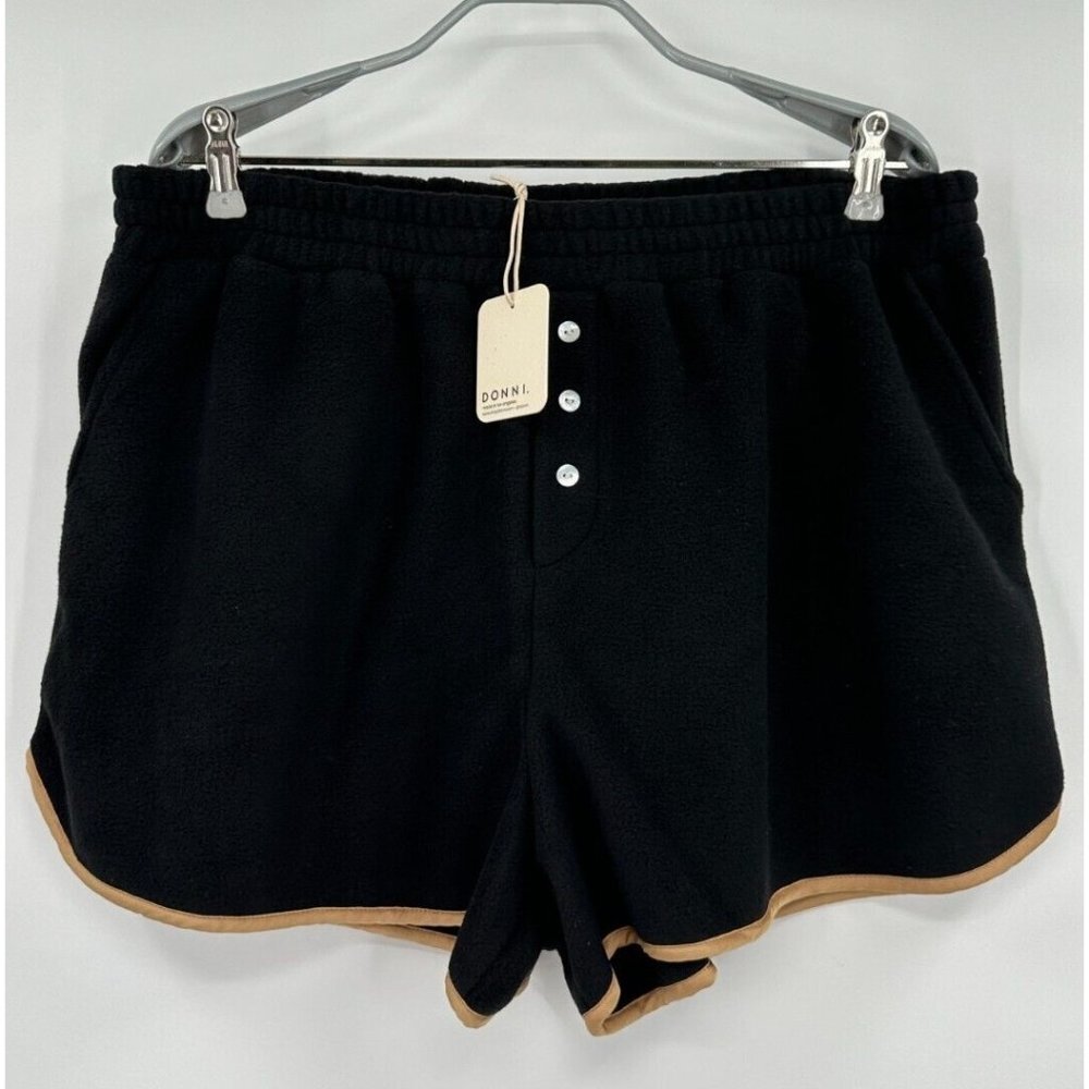 Donni Polar Fleece Shorts sz XXL Jet Black/Camel Women's NWT Lounge Sweat-shorts